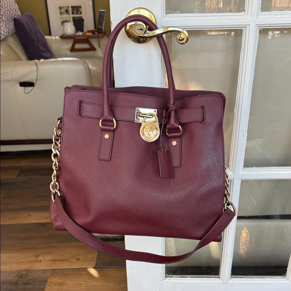 Michael Kors Burgundy Shoulder Bag with Gold Accents